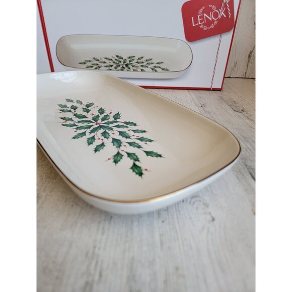 Lenox‎ NEW holiday bread tray serving platter mistletoe Xmas home decor - Picture 5 of 8